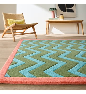Tapis en laine, motif zigzag - La Redoute Interieurs - Bleu vert