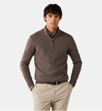 Pull En Laine D'agneau À Demi-Zip - Hackett London - Putty beige