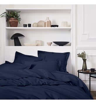 Housse de couette unie en percale de coton, PREMIÈRE - Essix - Bleu nuit