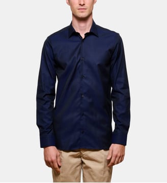 Chemise marine en twill uni coupe cintrée - Atelier Privé - Bleu marine