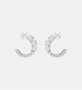 Anneaux d'oreilles Matrix, Perle de cristal, Métal rhodié - Swarovski - Blanc