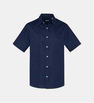 Chemise coton/lin à manches courtes - Schott - Marine