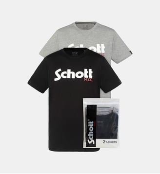 Pack de 2 t-shirts logo - Schott - Noir et gris chiné