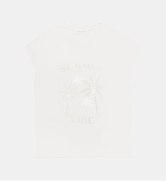 T-shirt sans manches col rond imprimé broderie TIM - La Petite Etoile - Écru
