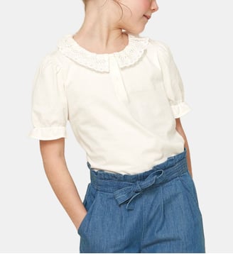 T-shirt  col dentelle - Coton Biologique - Cyrillus - Écru