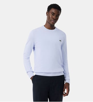 Pull coton uni col rond - Lacoste - Bleu peacoat