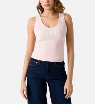 Top ajusté en maille côtelée - Guess - Rose clair