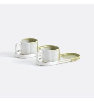 Lot 2 tasses et sous-tasses grès émaillé - La Redoute Interieurs - Vert