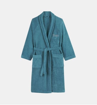 Peignoir éponge col châle personnalisé - La Redoute Interieurs - Bleu paon