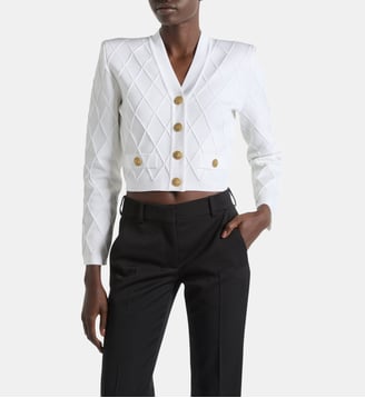 Cardigan court en maille - Balmain - Blanc