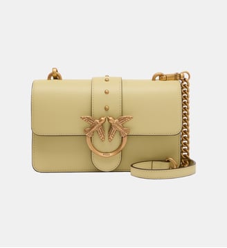Petit sac à bandoulière love bag one en cuir - Pinko - Jaune vanille et or antique