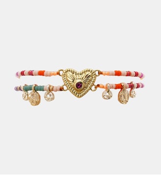 Bracelet multiliens réglable perles et pampilles avec cabochon cœur MACANOS - Hipanema - Rose