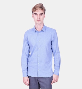 Chemise coupe cintrée flanelle uni BLEU DENIM - Atelier Privé - Bleu