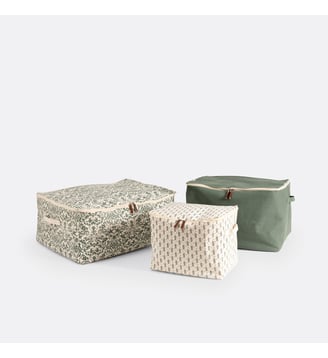 Lot de 3 housses de rangement - La Redoute Interieurs - Écru et vert