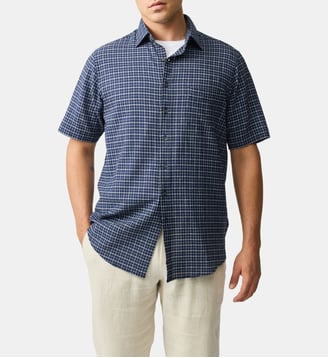 Chemise droite en coton seersucker manches courtes Gowenbridge - Rodd & Gunn - Marine