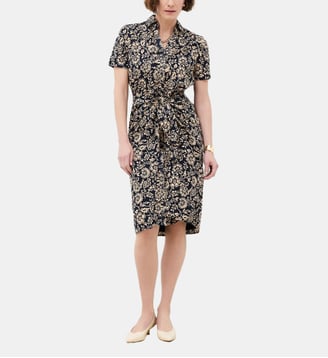 Robe rosane - Motif floral - Coton - Caroll - Bleu marine