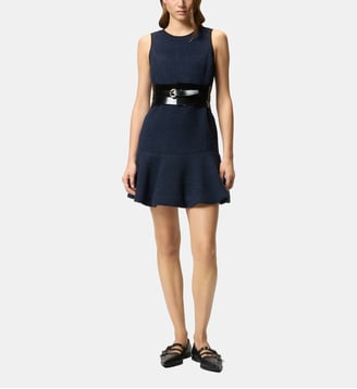 Robe évasée sans manches en tweed à motifs - Pinko - Bleu ténèbre