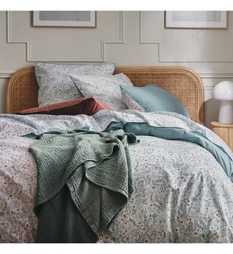 Parure de lit imprimée en percale de coton, taies rectangles, SOUS L'OCÉAN - Essix - Bleu clair