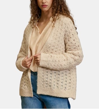 Gilet col v  uni MILENE - La Petite Etoile - Beige clair