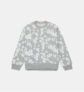 Sweat-shirt à col rond avec logo en all-over - Marni - Inox gris mélangé