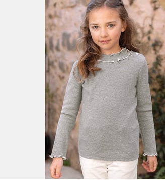 T-shirt -   coton col volanté - Tartine Et Chocolat - Gris clair