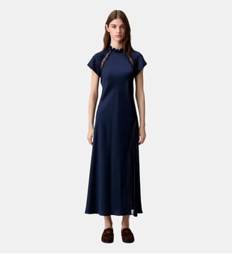 Robe satinée col victorien - Claudie Pierlot - Marine