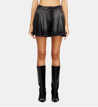 Minijupe plissée en denim léger - Diesel - Noir