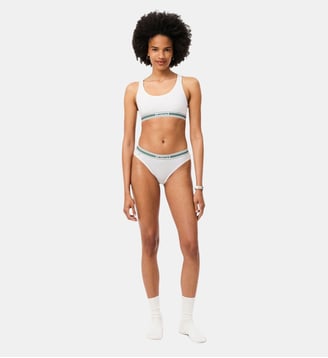 Brassière coton stretch bande contrastée - Lacoste - Blanc