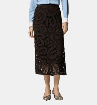 Jupe midi en crochet à motif géométrique - Pinko - Marron