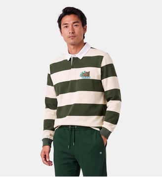 Polo de rugby manches longues rayé broderie Funky Animals - Serge Blanco - Vert