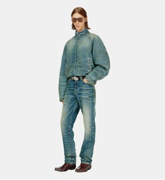 Veste matelassée en denim froissé effet usé - Diesel - Bleu moyen