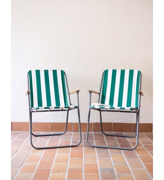 Paire de chaises rayées Alma N°1895- Produit chiné - Debongout - Vert foncé