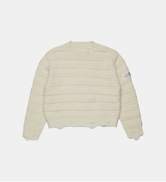 Pull en laine mélangée côtelée avec cassures - MM6 Maison Margiela - Blanc cassé