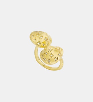 Bague ajustable dorée champignons et cristaux facettés - Les Néréides - Doré