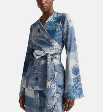 Chemisier florence en crêpe de chine imprimé - Momonì - Bleu