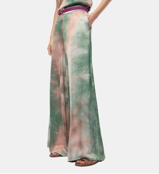 Pantalon en satin aux reflets dégradés - Pinko - Multicouleur vert et rose