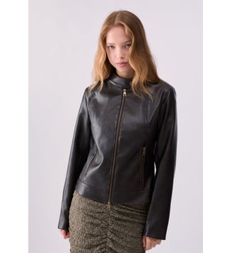 Veste biker en tissu enduit - Liu Jo - Marron foncé