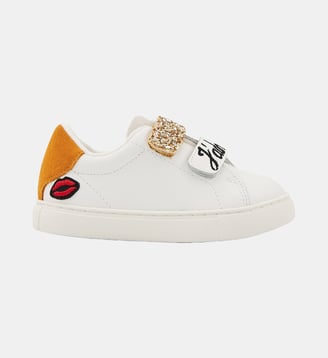 Baskets Enfant En Cuir Mini Edith J'adore Papi - Bons Baisers - Blanc