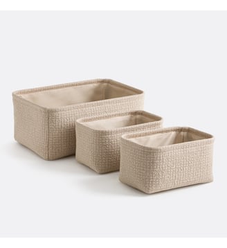 Lot de 3 paniers en tissu gaufré - La Redoute Interieurs - Beige