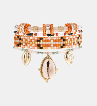 Bracelet manchette multiliens perles avec pendentif coquillage KANOE - Hipanema - Naturel