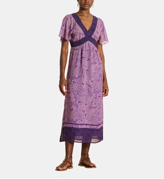 Robe longue en voile imprimé - La Fée Maraboutée - Pensée