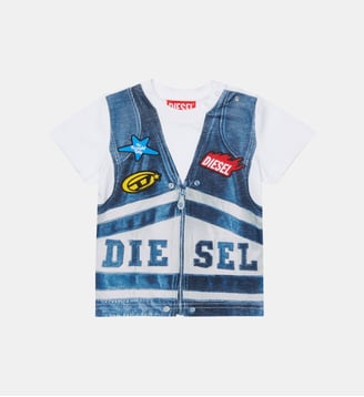 T-shirt avec imprimé effet gilet en denim - Diesel Kids - Blanc