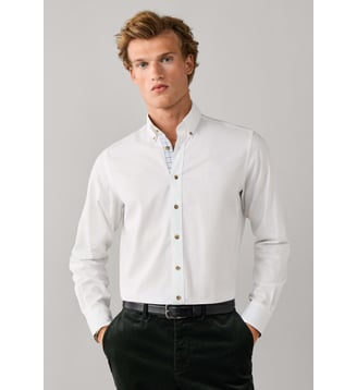 Chemise Coupe Ajustée Flanelle Multi Passepoils - Hackett London - Blanc