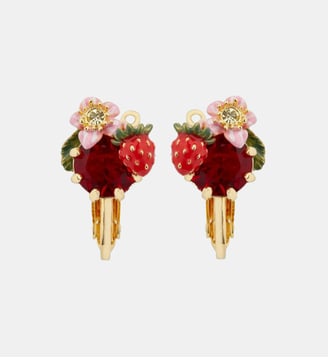 Boucles d'oreilles fraise des bois et pierre rouge - Les Néréides - Rouge