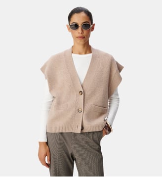 Cardigan sans manches tricot 100% laine - Ikks - Beige