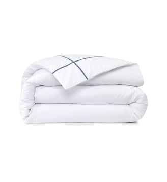 Housse de couette en percale de coton bleu, Athéna Yves Delorme