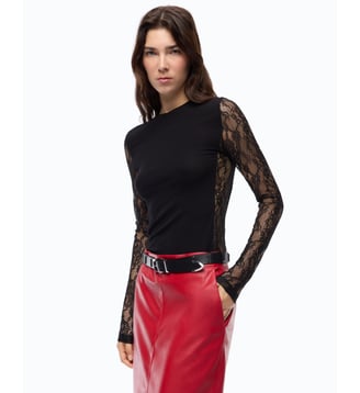 T-shirt côtelé avec manches en dentelle Pinko