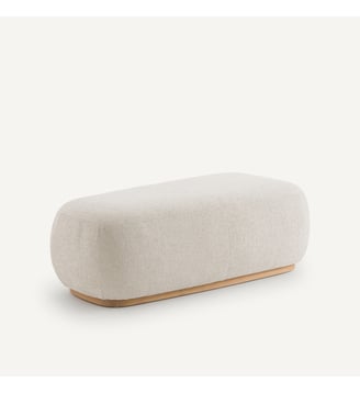 Banquette repose-pieds tissu texturé et base en chêne massif Jerry - AM.PM - Ficelle
