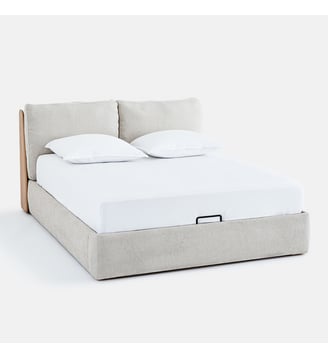 Lit double coffre, avec sommier relevable, en chêne et plaqué - AM.PM - Chêne naturel