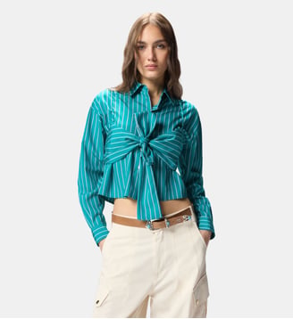 Chemise cropped à rayures et nœud Pinko